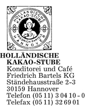 Hollndische Kakao-Stube Konditorei und Caf Friedrich Bartels KG