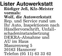 Lister Autowerkstatt Rdiger Je, Kfz-Meister, vormals: Wolf, die Autowerkstatt