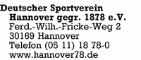 Deutscher Sportverein Hannover gegr�ndet 1878